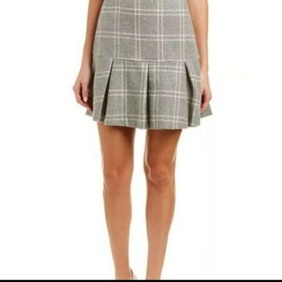 Sail To Sable Wool Blend Box Pleat Plaid Lined Mini Skirt Women's Size 6 Grey - Picture 1 of 11